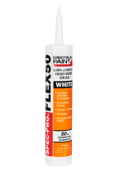 Spec-Pro® Flex50 Siliconized Acrylic Latex Caulk, White 10.1 oz tube